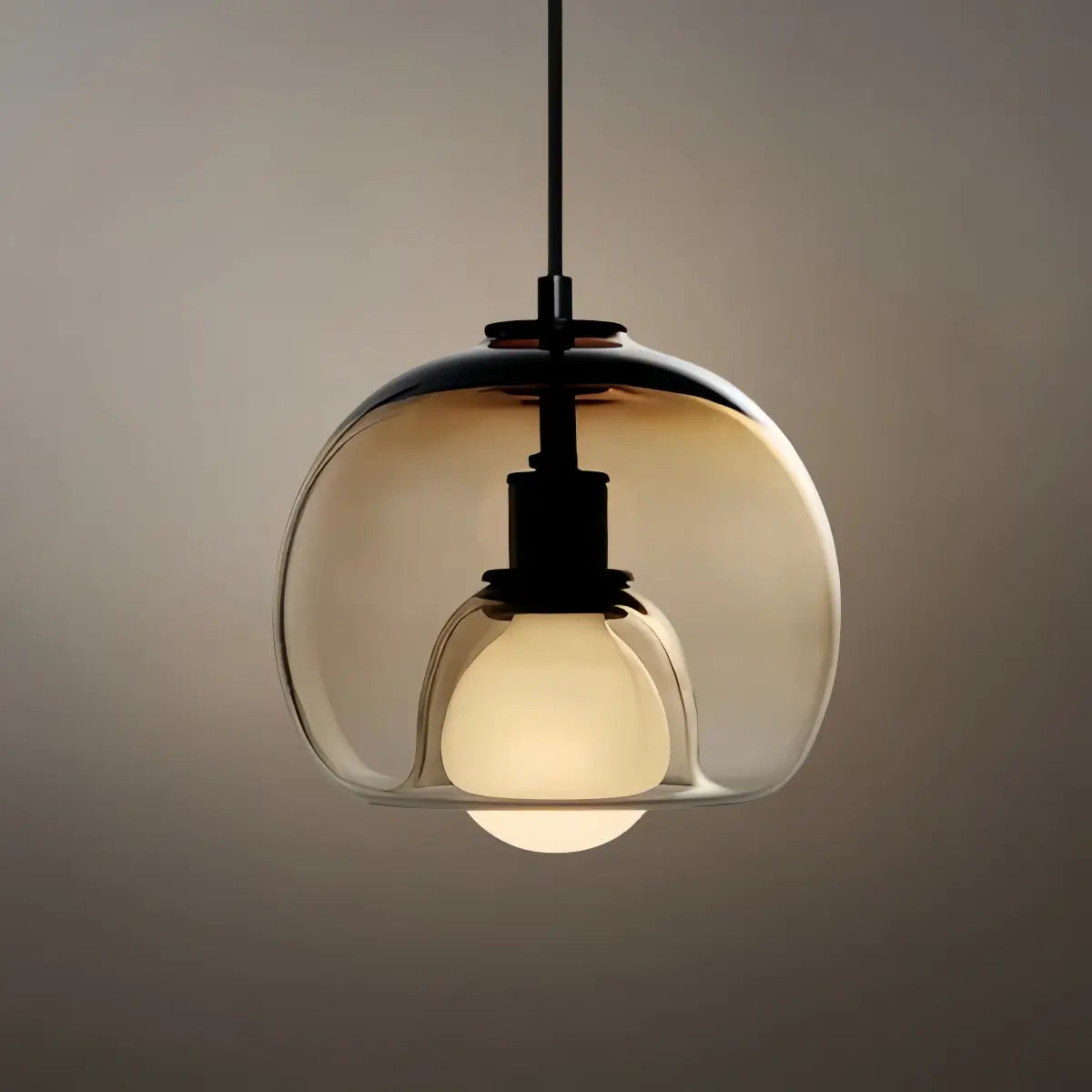 Minimalist Glass Pendant Light – Metal Clear Smoke Cognac